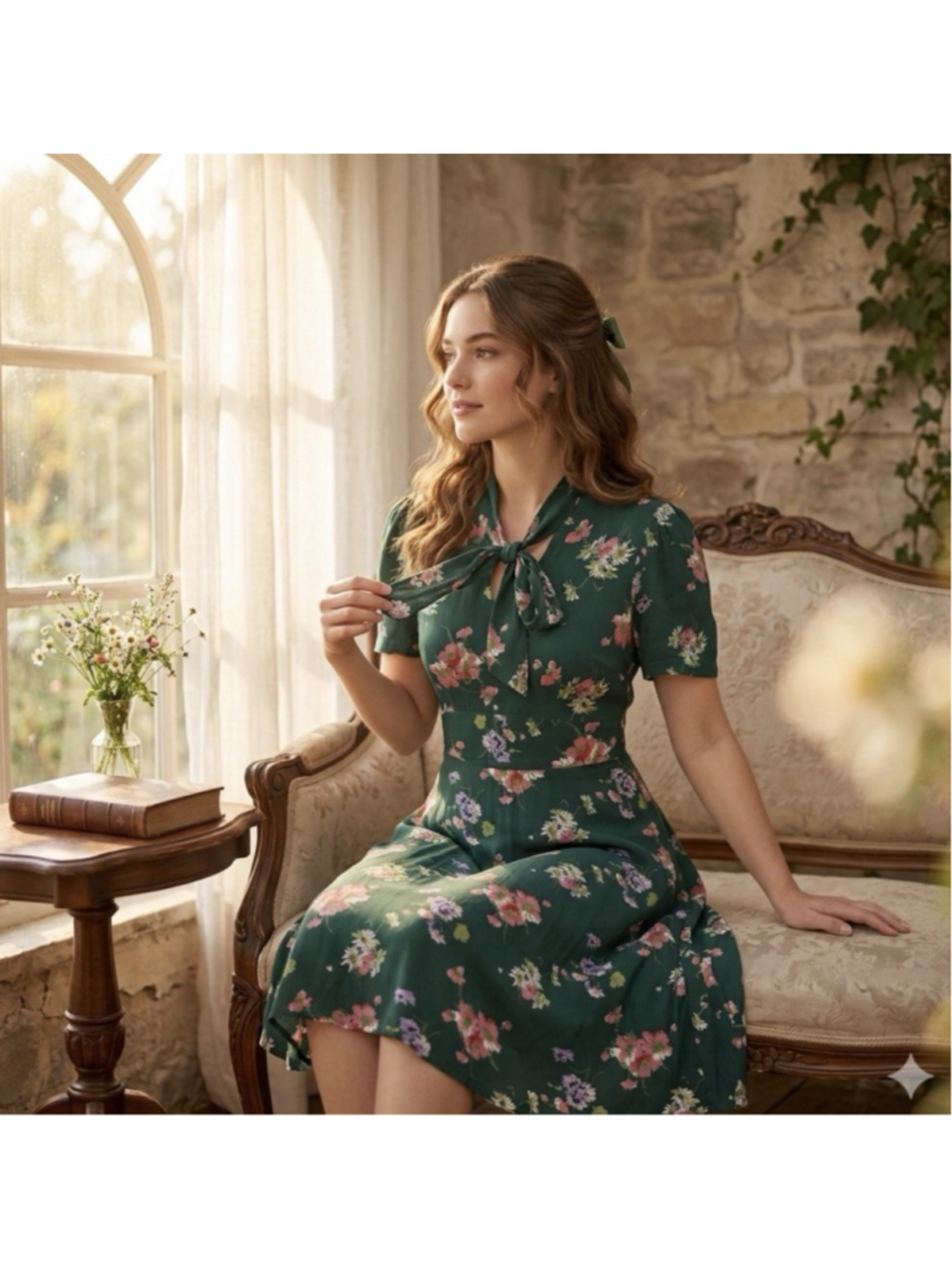 The Seamstress Of Bloomsbury Eva Bow Dress in Green Mayflower US 4